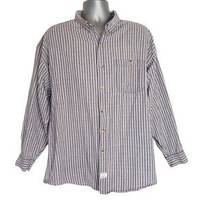 Ringo Sport‎ Mens Grandfather Shirt XL Blue Stripe Cotton Vintage Button Down